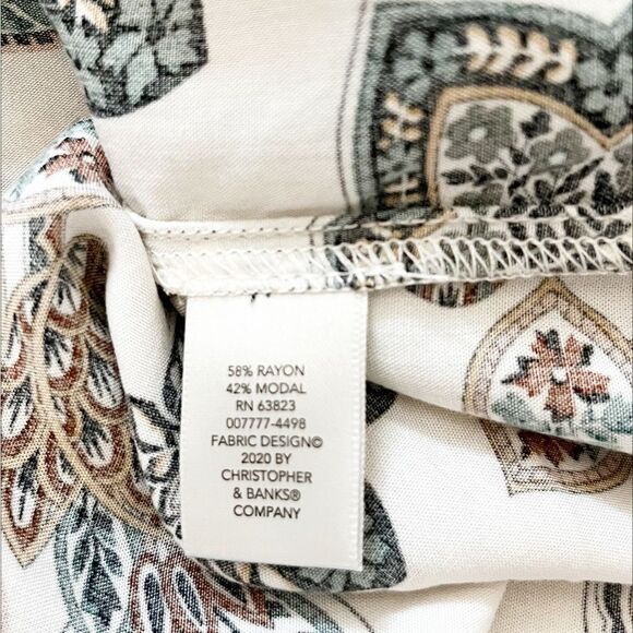 Christopher & Banks Long Sleeve Button Down Paisley Floral Blouse Ivory Size S - Picture 7 of 7